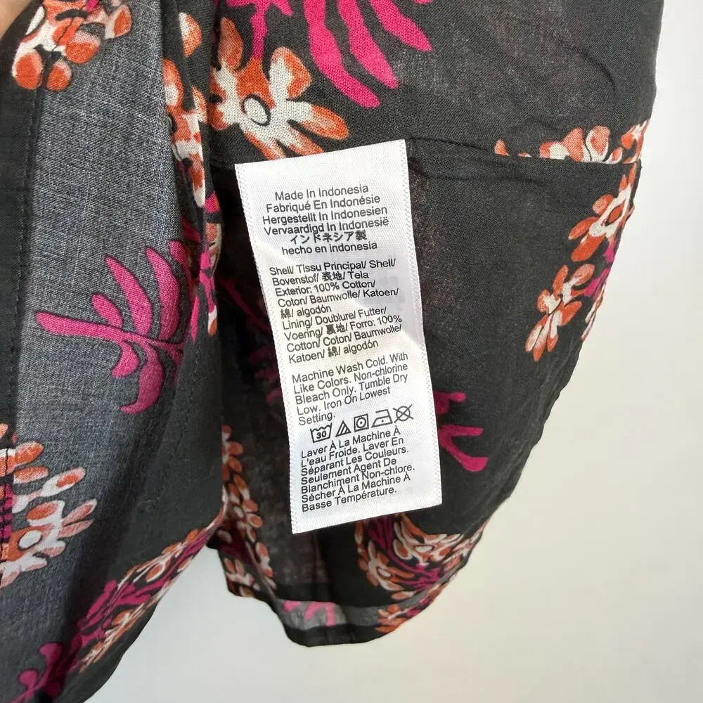J.Crew Tie Shoulder Tank Top Dark Gray Pink Floral - S